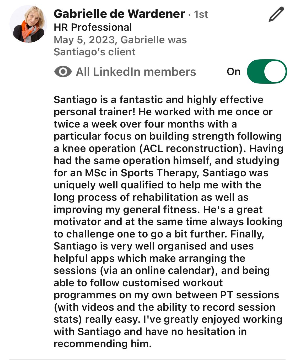 LinkedIn review – Gabrielle de Wardener